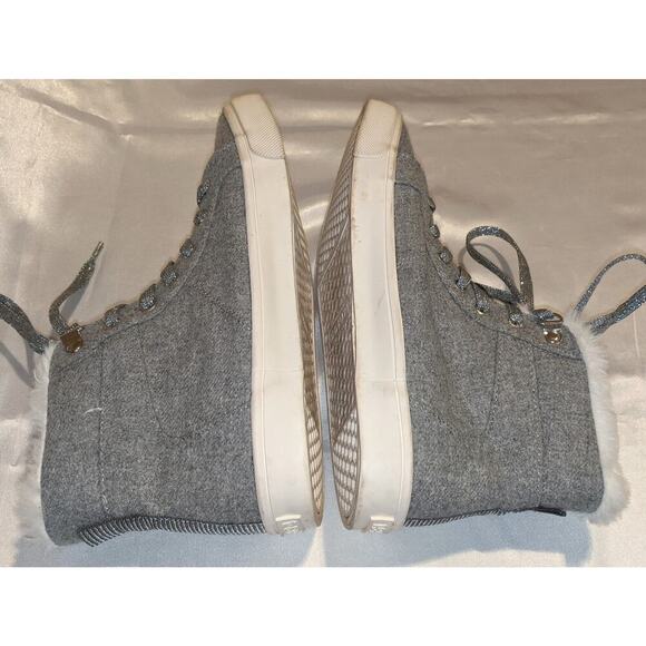 Old Navy Women's Gray Felt High Top Shoes Booties Lace Up Size 7 Faux Fur Trim - Picture 5 of 9